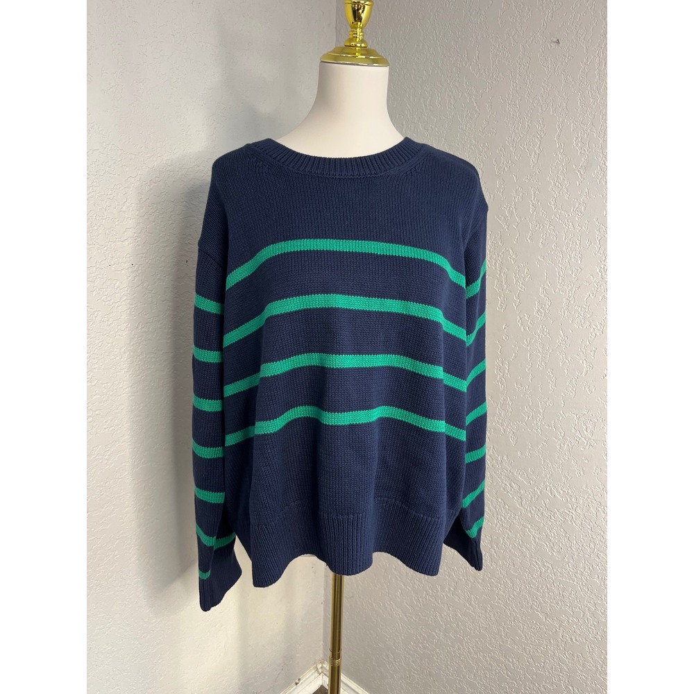GAP XX Large Womens Navy Blue Green Striped Crew Neck Pullover Sweater